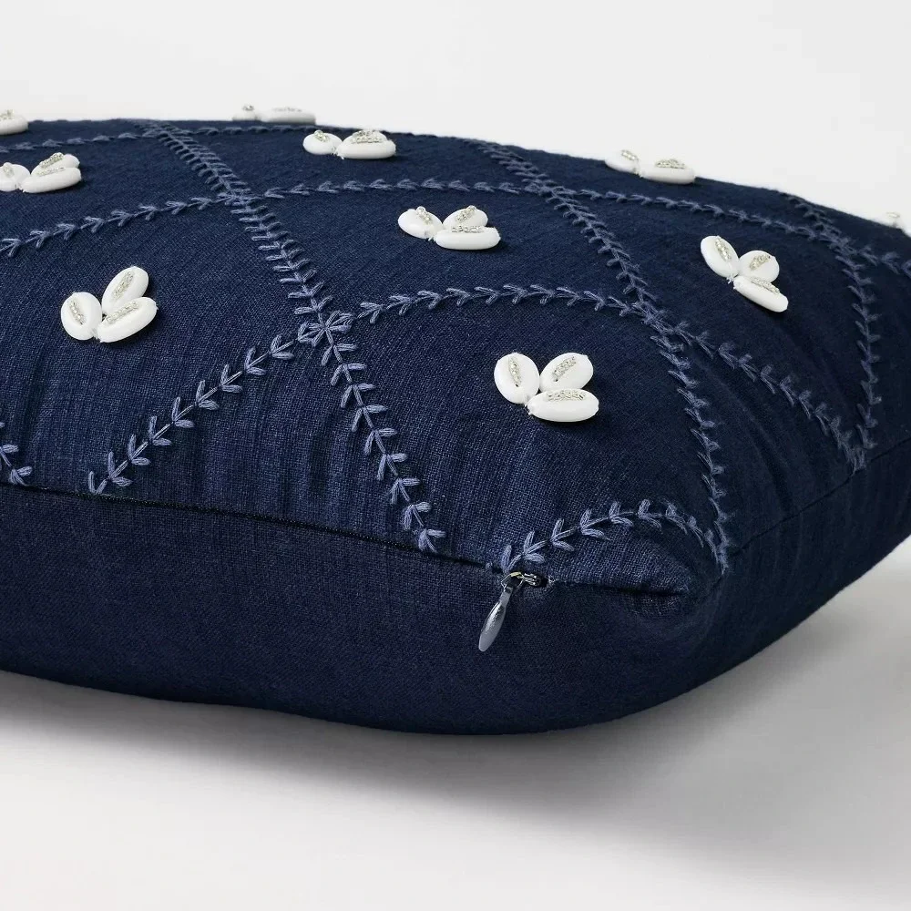Embellished‎ Shell Navy Lumbar Pillow - Threshold Studio McGee